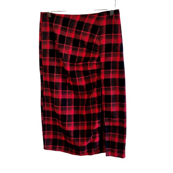 Cider Dresses & Skirts - Size L – Cider Red & Black Plaid Flannel Ruching Slit Wiggle Skirt